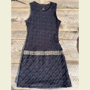 Custo - Little Black Dress - small - contrasting metallic thread hip band